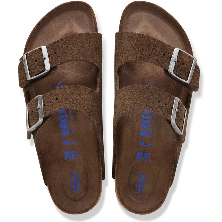 Top down view of Birkenstock Unisex Arizona Soft Footbed Suede Sandals in Carafe Tonal