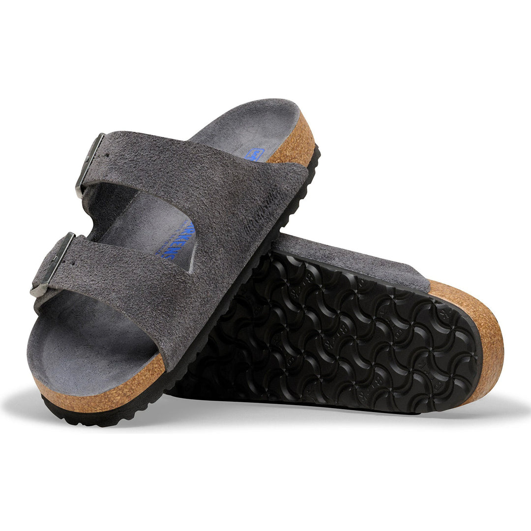 Outsole of Birkenstock Unisex Arizona Soft Footbed Suede Sandal in Charcoal Tonal