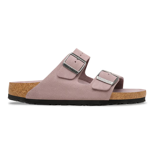 Side view of Birkenstock Arizona Soft Footbed Sandal showing contoured cork arch support and EVA sole