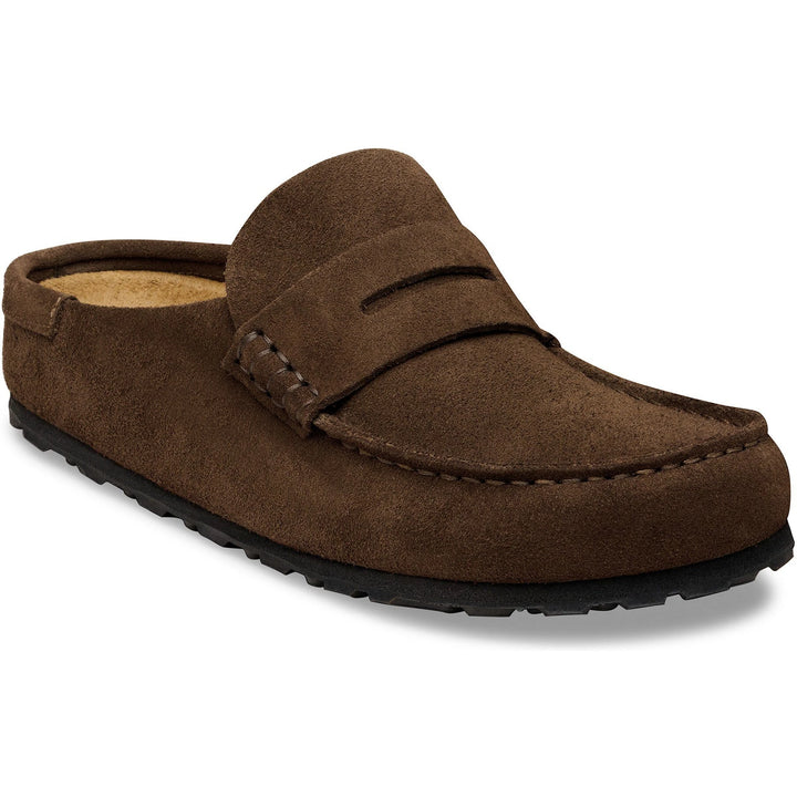 Front angled view of Birkenstock Unisex Naples Wrapped Suede Clog in Carafe