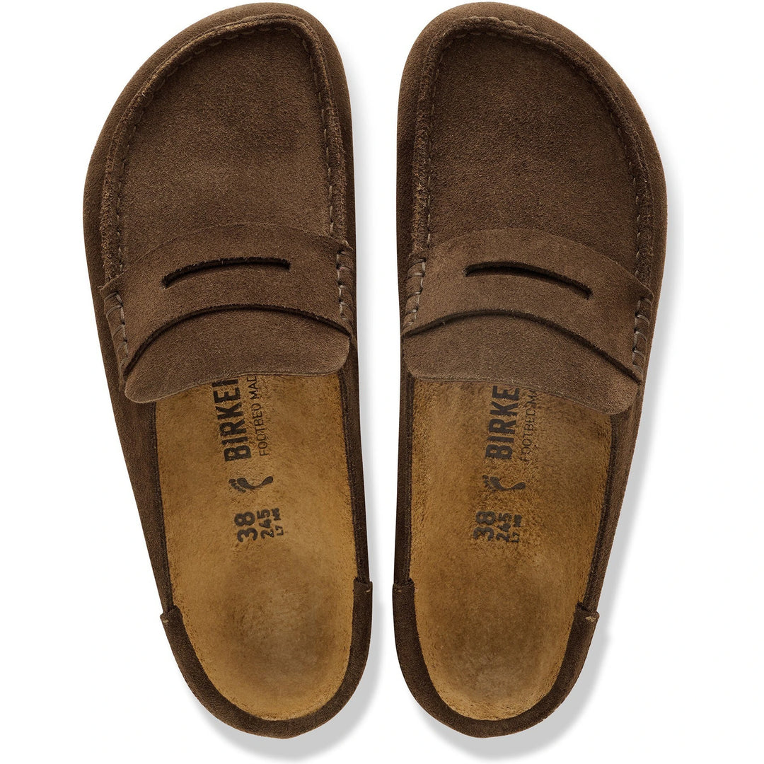 Top down view of Birkenstock Unisex Naples Wrapped Suede Clogs in Carafe
