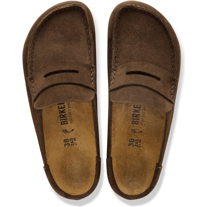 Top down view of Birkenstock Unisex Naples Wrapped Suede Clogs in Carafe