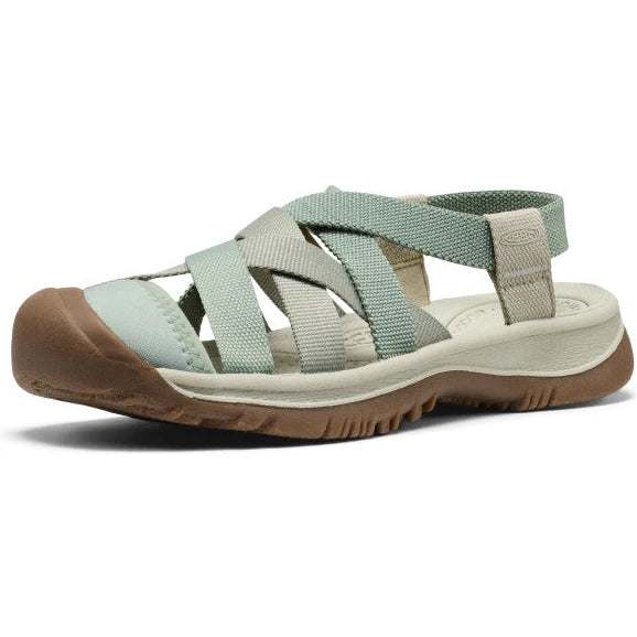 Front angled view of Keen Women's Whisper Lattice Sandal in Lily Pad Plaza Taupe