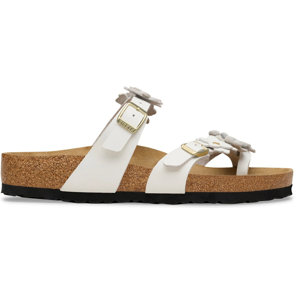 Lateral side of Birkenstock Women's Mayari Flowers Leather Sandal in White
