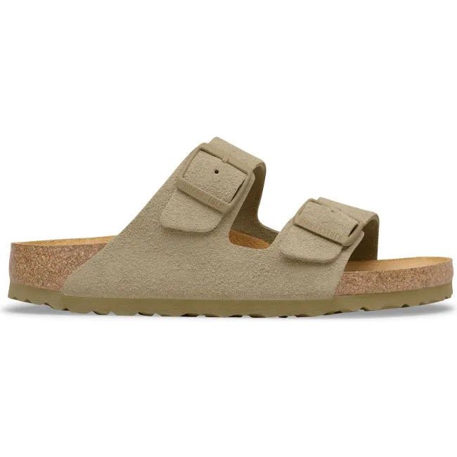 Lateral side of Birkenstock Men's Arizona Suede Sandal in Faded Khaki