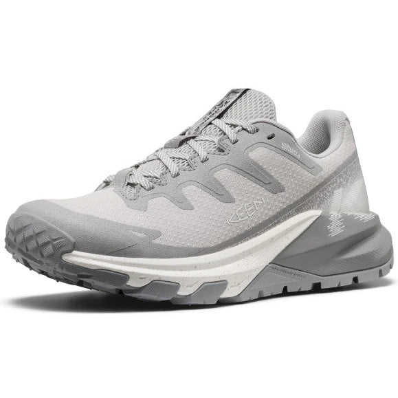 Front angled view of Keen Women's Targhee Apex Waterproof Hiking Shoe in Vapor Star White