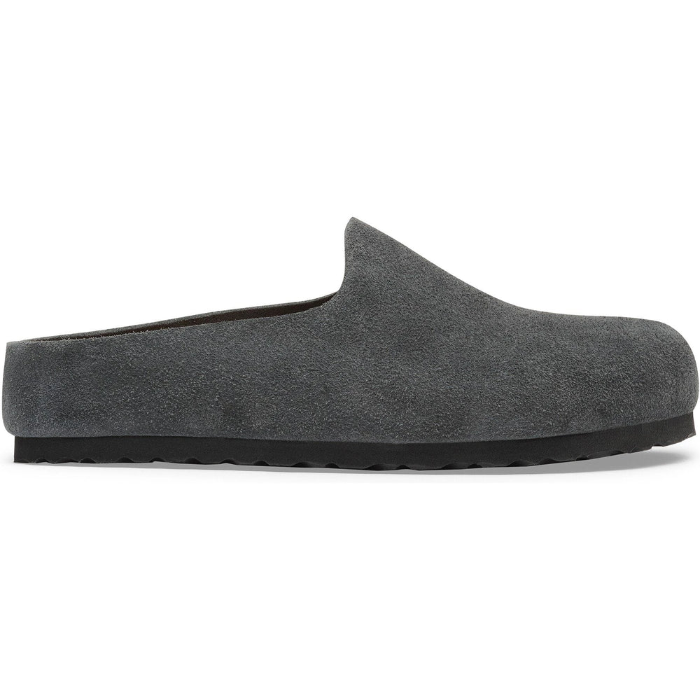 Lateral side of Birkenstock Unisex Amsterdam Wrapped Suede Clog in Charcoal