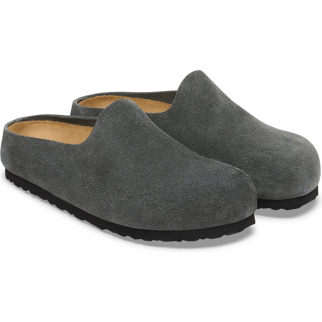 Pair of Birkenstock Unisex Amsterdam Wrapped Suede Clogs in Charcoal