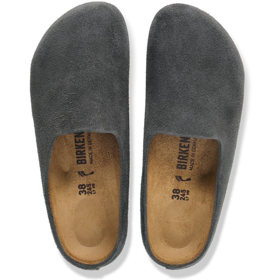 Birkenstock Unisex Amsterdam Wrapped Suede Clog in Charcoal Suede - top view