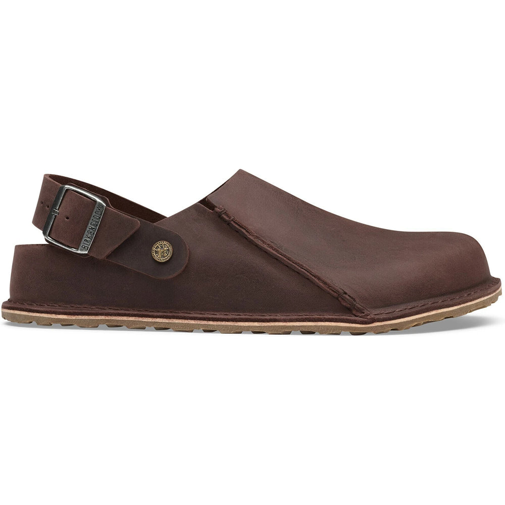 Lateral side of Birkenstock Unisex Lutry Premium Oiled Leather Clog in Habana