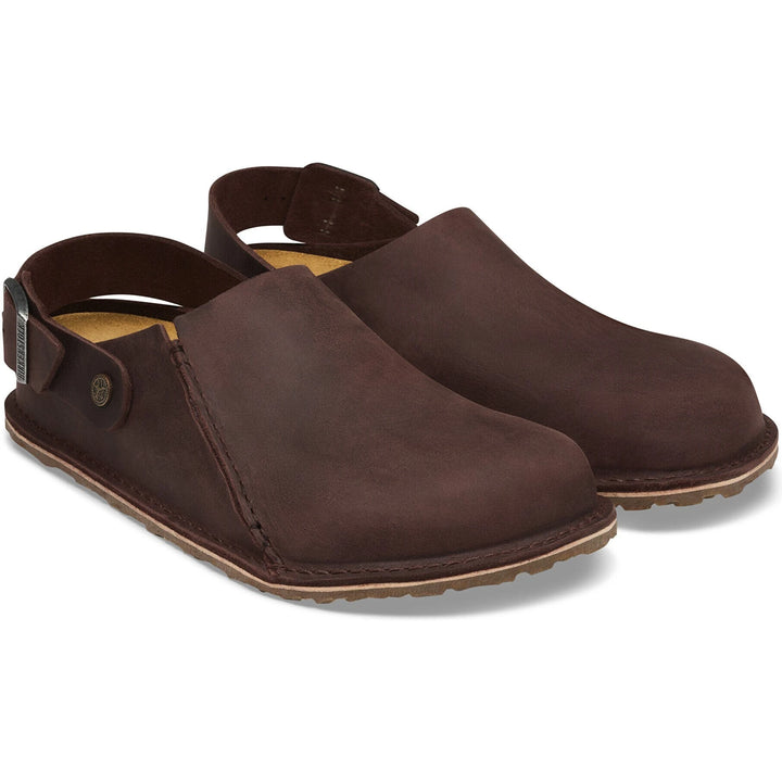 Pair of Birkenstock Unisex Lutry Premium Oiled Leather Clogs in Habana