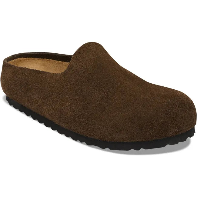 Front angled view of Birkenstock Unisex Amsterdam Wrapped Suede Clog in Carafe