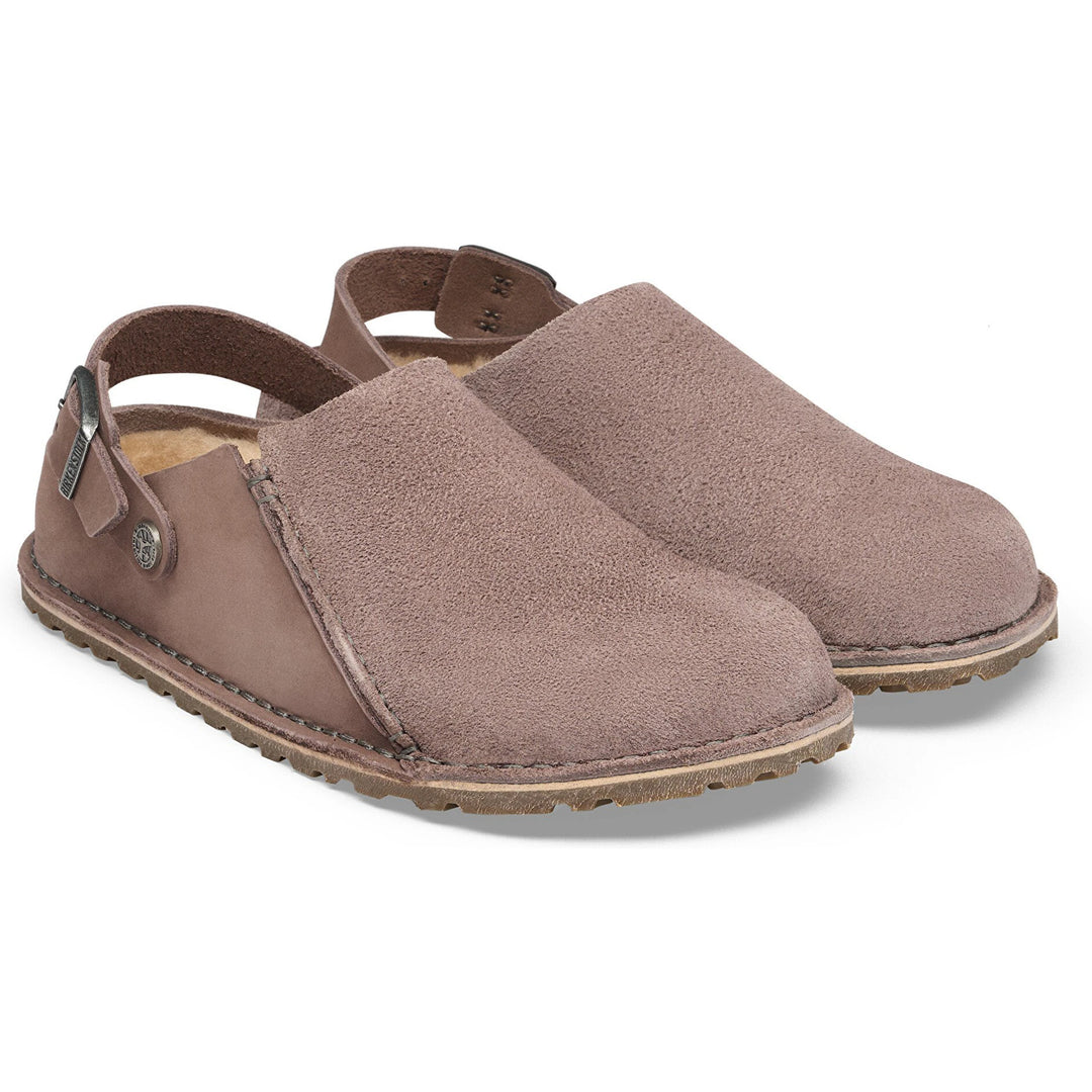 Pair of Birkenstock Unisex Lutry Premium Shearling Clogs in Faded Purple