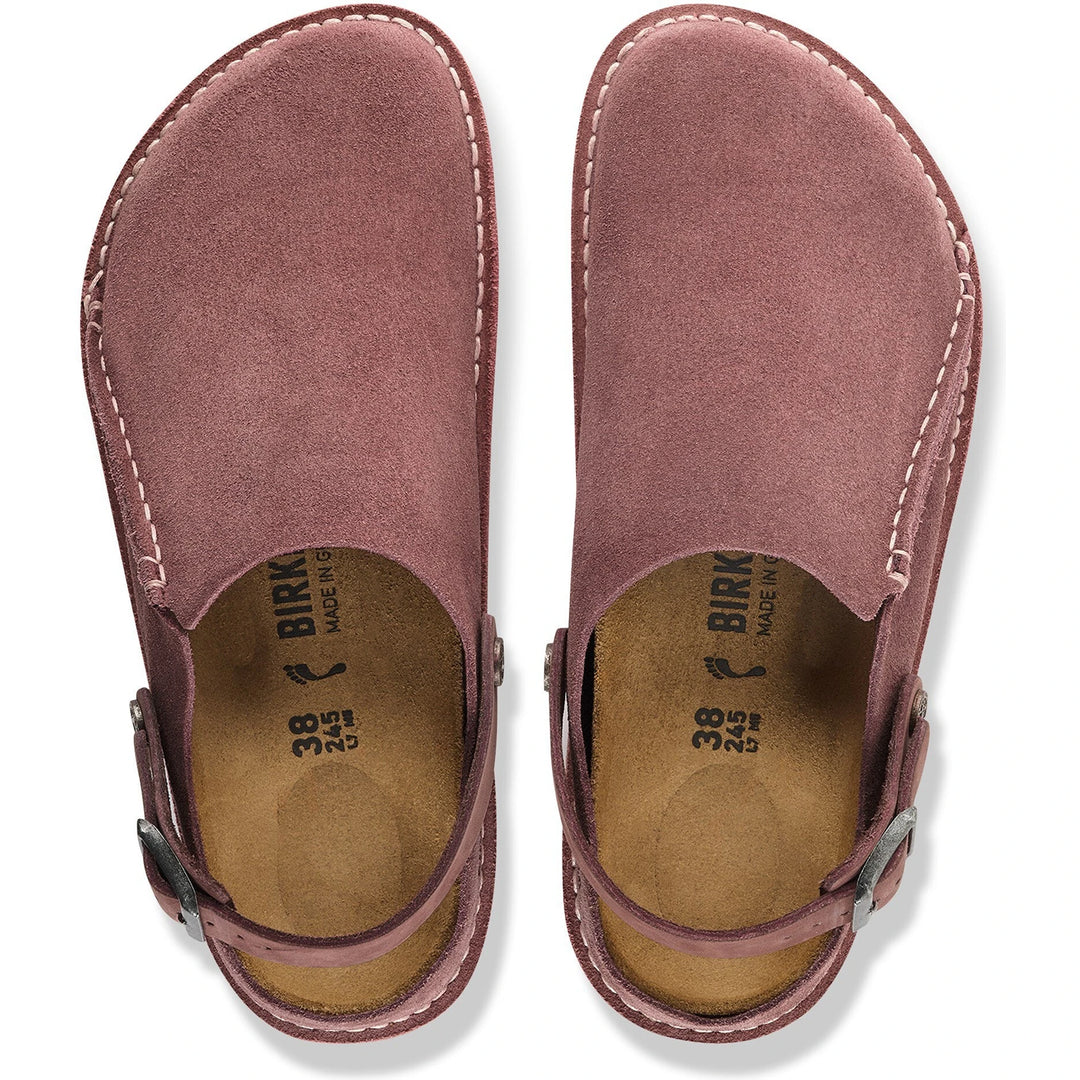 Top down view of Birkenstock Unisex Lutry Premium Suede Clogs in Pepper