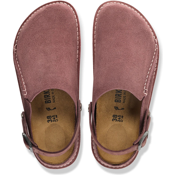 Top down view of Birkenstock Unisex Lutry Premium Suede Clogs in Pepper
