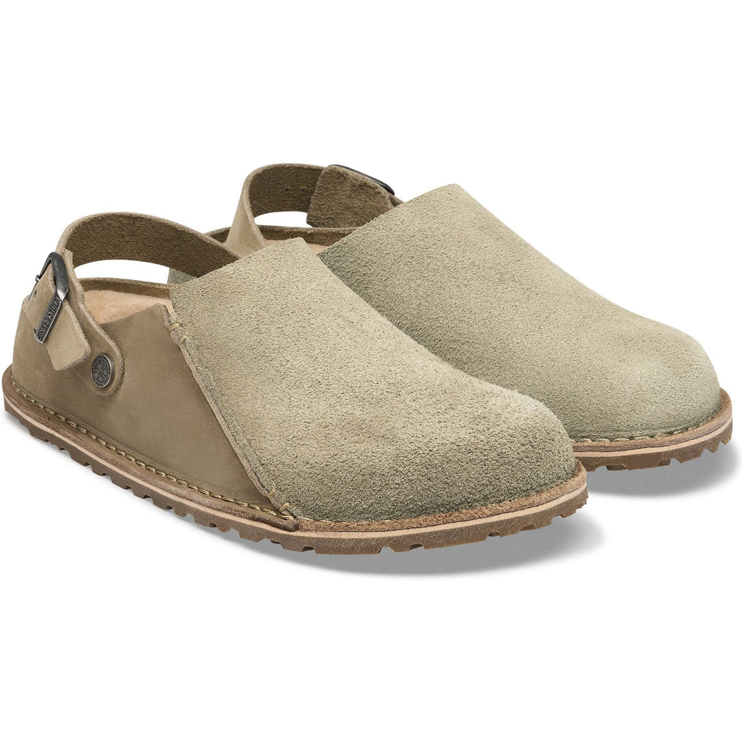 Pair of Birkenstock Unisex Lutry Premium Shearling Clogs in Taupe