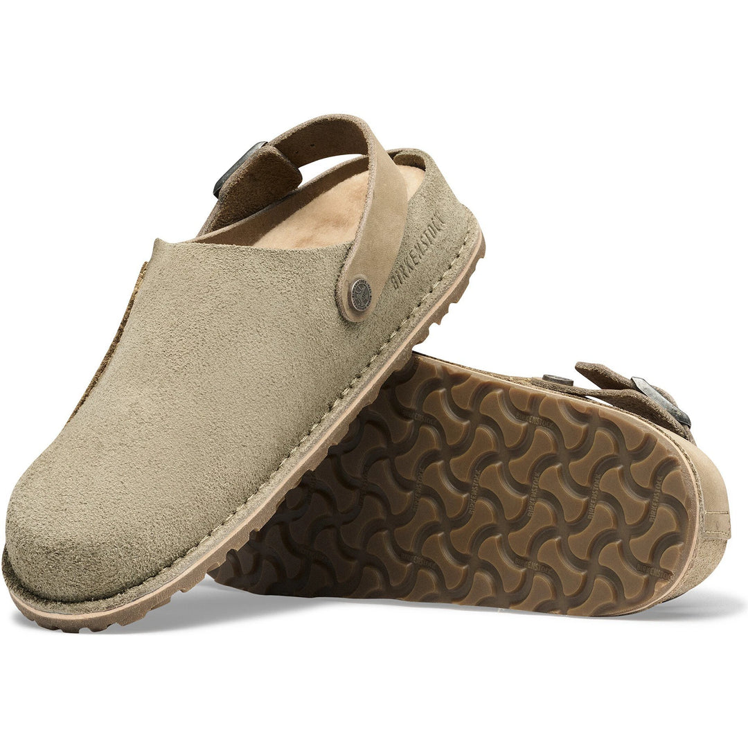 Outsole of Birkenstock Unisex Lutry Premium Shearling Clog in Taupe