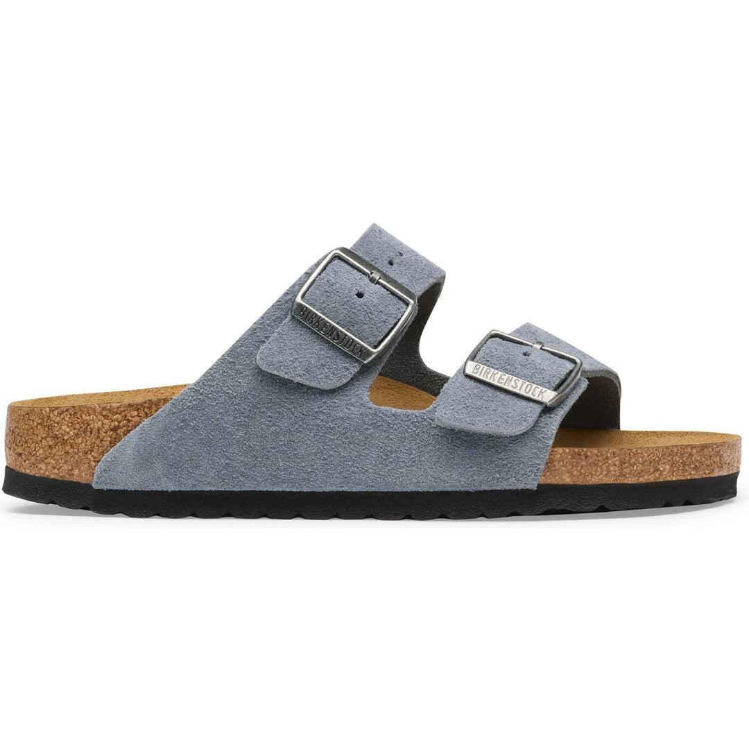 Lateral side of Birkenstock Unisex Arizona Suede Sandal in Stone Blue
