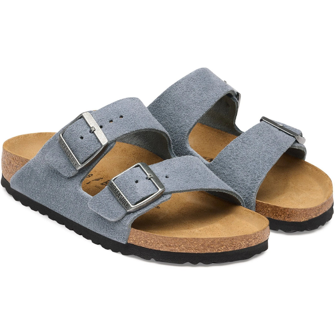 Pair of Birkenstock Unisex Arizona Suede Sandals in Stone Blue
