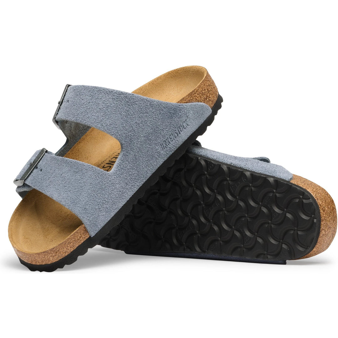 Outsole of Birkenstock Unisex Arizona Suede Sandal in Stone Blue