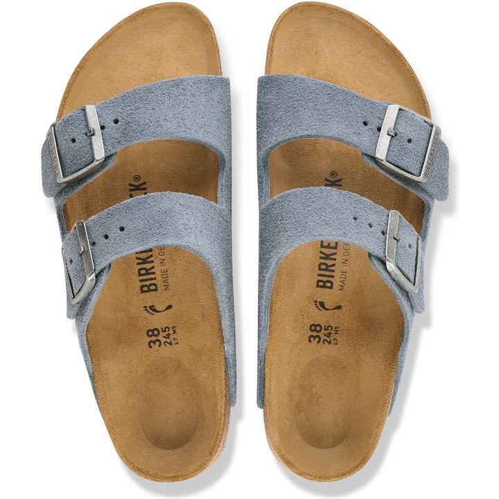 Top down view of Birkenstock Unisex Arizona Suede Sandals in Stone Blue