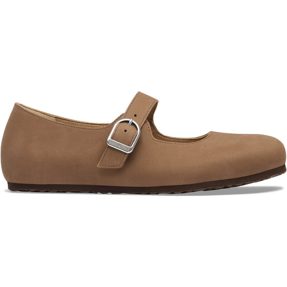 Lateral side of Birkenstock Women's Santa Clarita Nubuck Mary Jane in Dark Tea