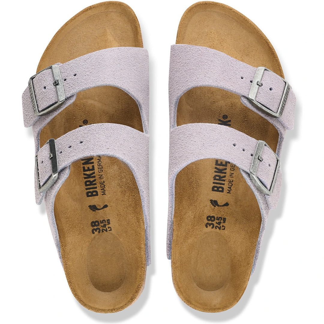Top down view of Birkenstock Unisex Arizona Suede Sandals in Lavender Sky