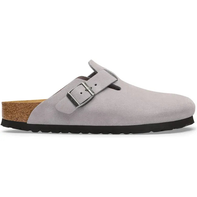 Lateral side of Birkenstock Unisex Boston Suede Clog in Lavender Sky