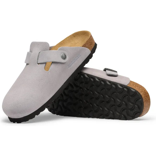 Outsole of Birkenstock Unisex Boston Suede Clog in Lavender Sky