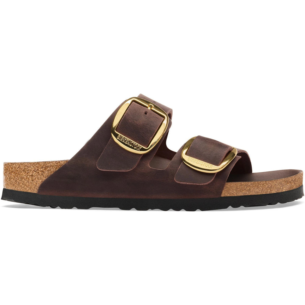Lateral side of Birkenstock Women's Arizona Big Buckle Oiled Leather Sandal in Habana