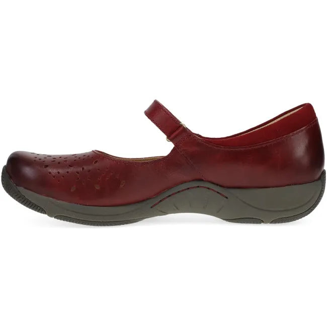 Dansko Stacy Mary Jane in red waxy burnished leather, side profile