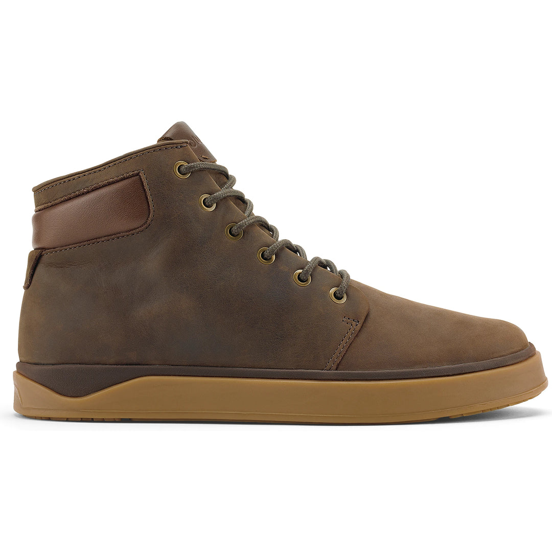 Side of Olukai Men's Kekaha Boot in Dark Java/Toffee