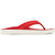 Lateral view of Men's Olukai Leeward Flip Flop Beach Sandal in red with a white sole