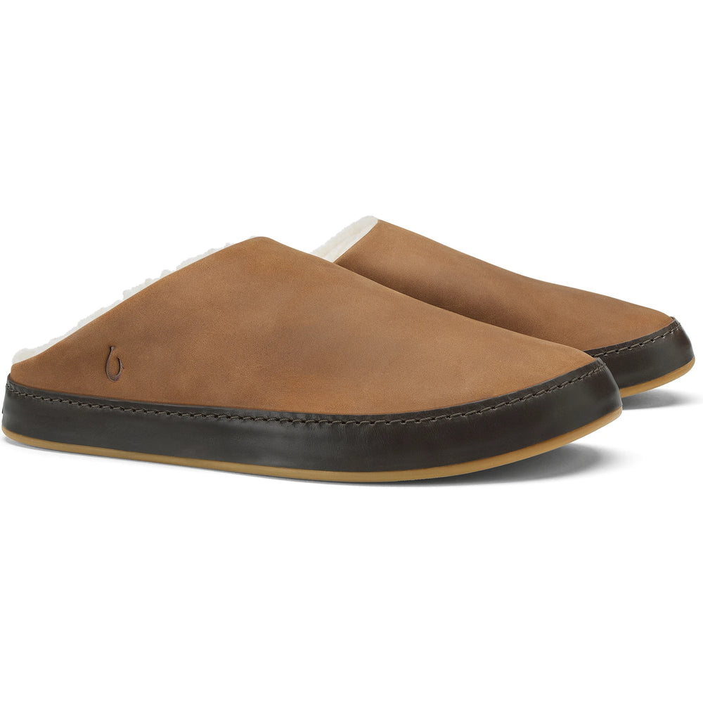 Pair of Olukai Men's Loli'i Slippers in Toffee/Dark Java