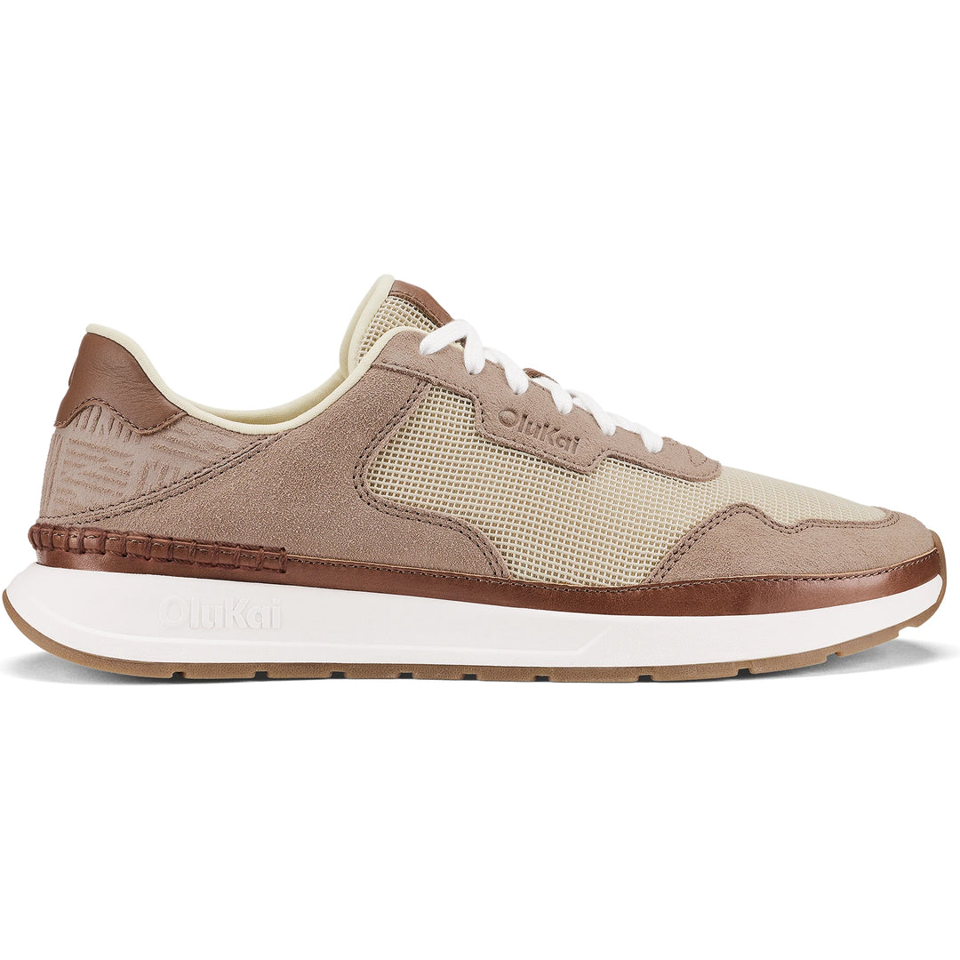 Side of Olukai Men's Koke Sneaker in Ecru/Taupe Grey