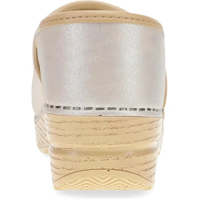 Dansko Professional clog in pearl metallic leather, back view showing heel counter