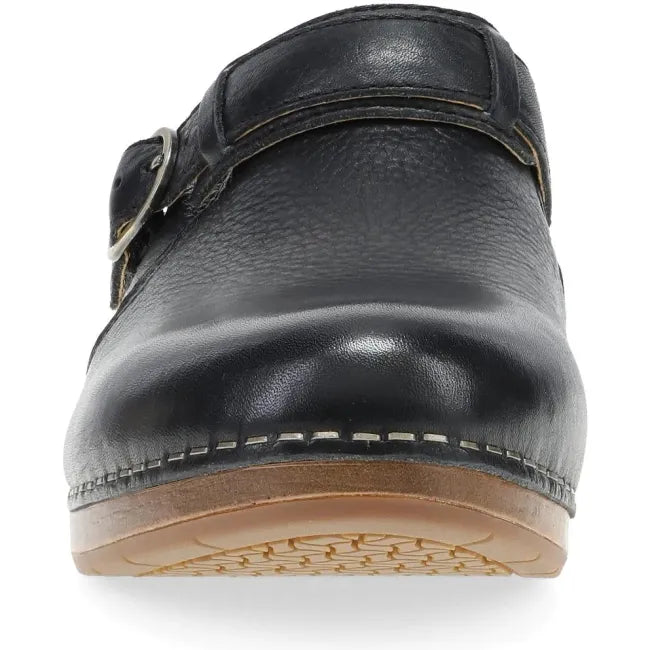 Dansko Millie slingback clog in black waxy milled leather, front view