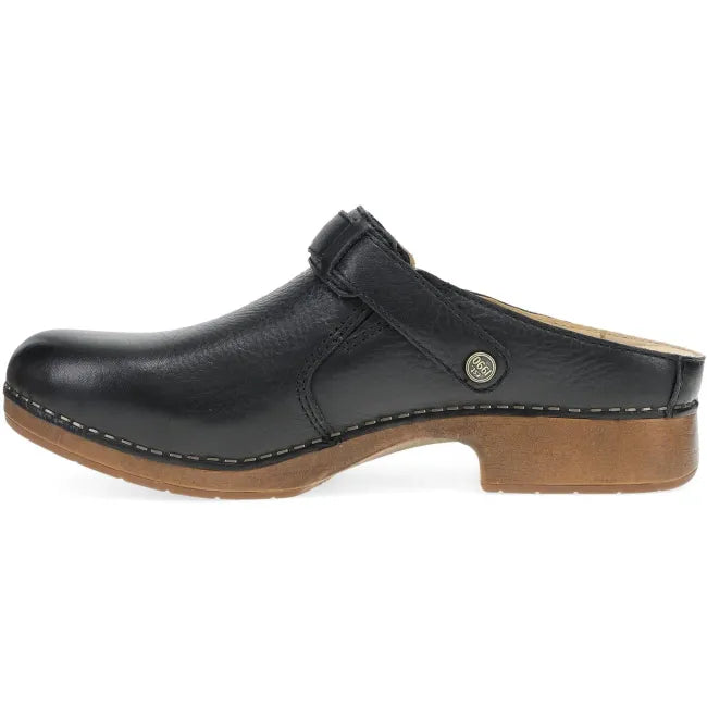 Dansko Millie slingback clog in black waxy milled leather, side profile