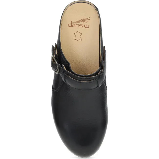 Dansko Millie slingback clog in black waxy milled leather, top view