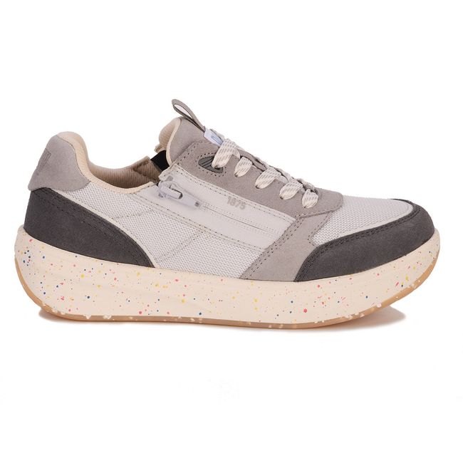 Lateral side of Drew Women's Happy Sneaker in Grey Suede Combo
