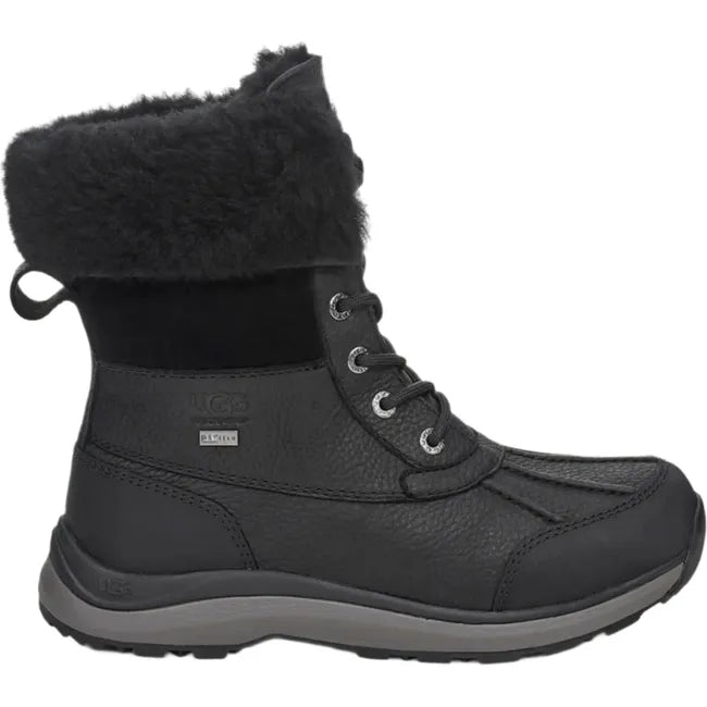 Lateral side of Women's Ugg Adirondack Boot III Waterproof leather in black. Lace closure