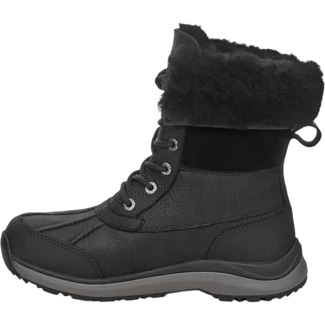 Medial side of Women's Ugg Adirondack Boot III Waterproof leather in black. Lace closure