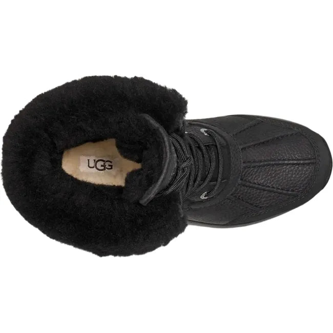 Top down view of Women's Ugg Adirondack Boot III Waterproof leather in black. Lace closure