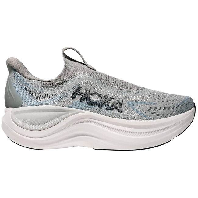 Side of Hoka Men's Skyward Laceless Recovery Shoe in Stardust Grey