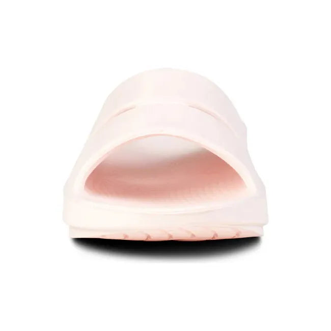 Front of Unisex OOfos OOahh Slide Sandal in Blush Pink