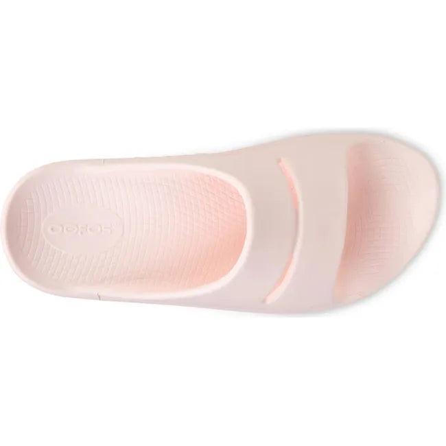 Upper of Unisex OOfos OOahh Slide Sandal in Blush Pink