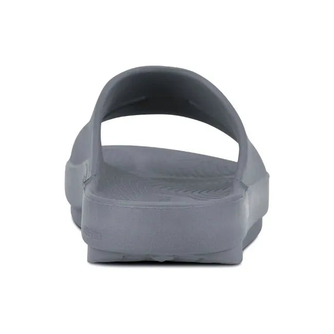 Heel of Unisex OOfos OOahh Slide Sandal in Slate Gray