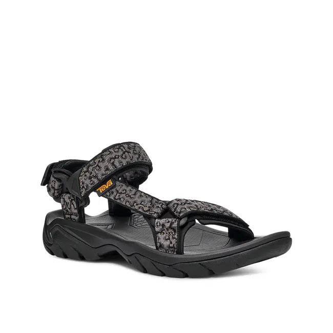 Front angled view of Men's Teva Terra Fi 5 Universal Sandal in Magma Black and Gray