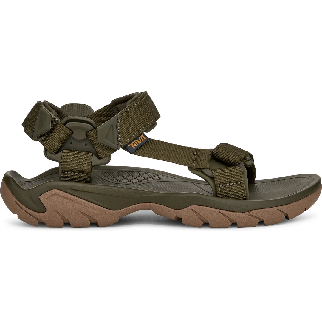 Side of Teva Men's Terra Fi 5 Universal Sandal in Dark Olive/Honey Brown