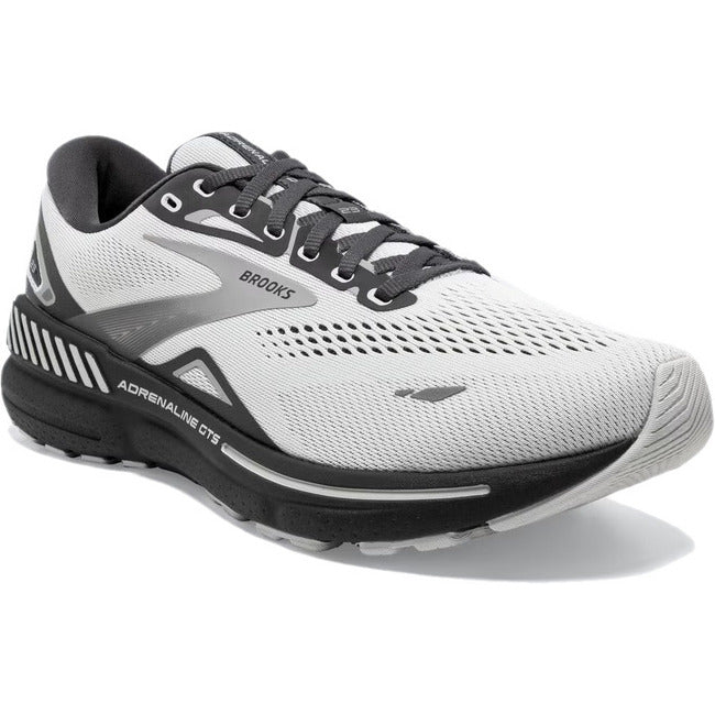 Men's Brooks Adrenaline GTS Gray and Black Running Shoe. Gray upper mesh. Black sole.